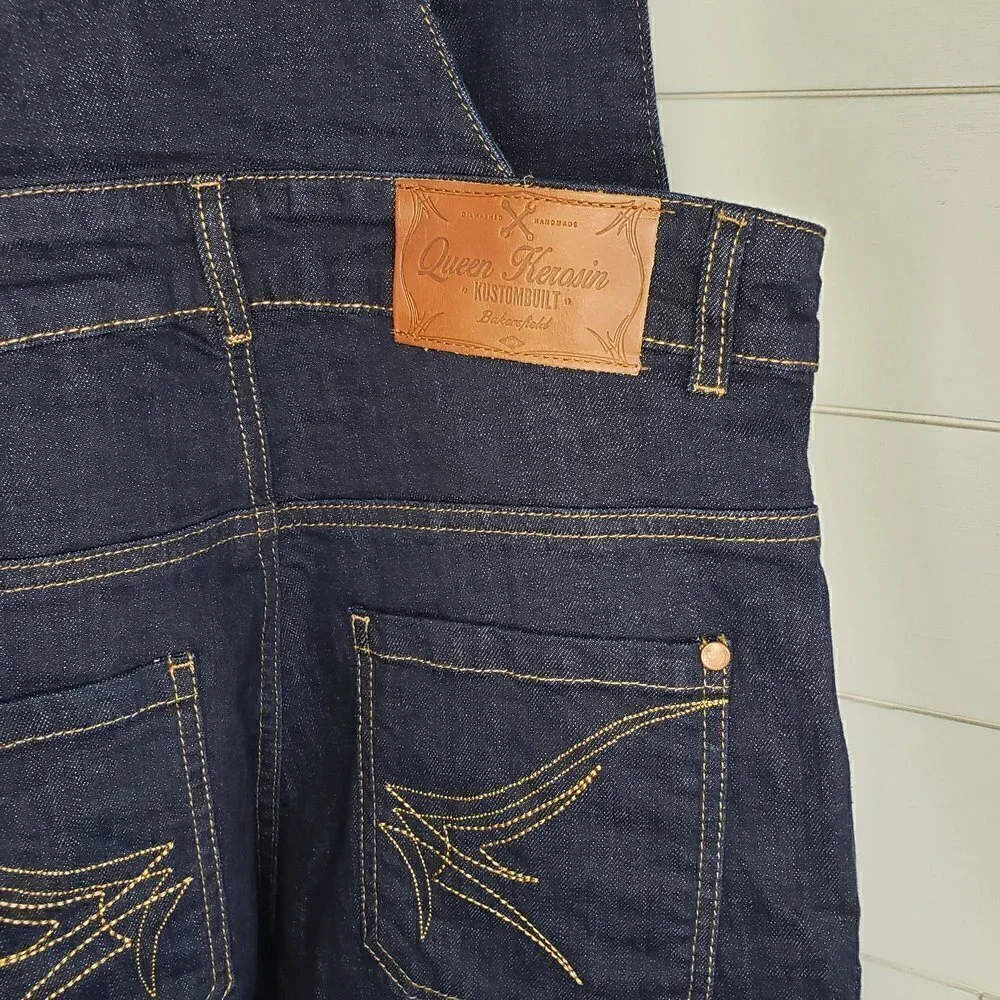 Queen Kerosin NWT Kustombuilt Rockabilly Dark Wash Shortalls Size 27 - Picture 5 of 5